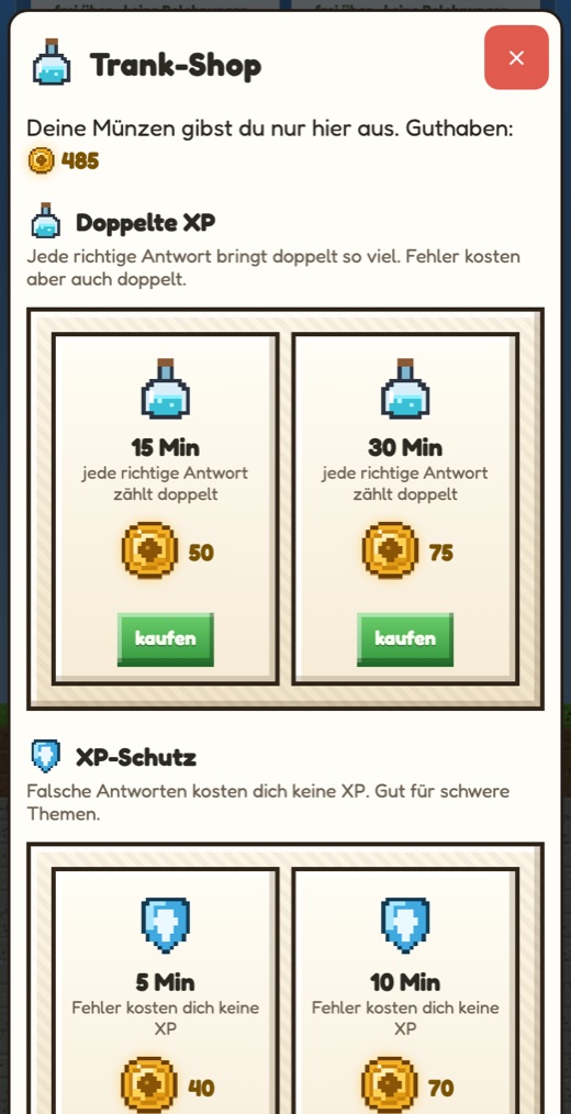 Zahlenmine: Der Trank-Shop, in dem Münzen eingelöst werden